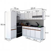 Bucatarie de Colt GENA NEW 6 ST. 170-220, Fara Corp de Cuptor, Alb / Gri